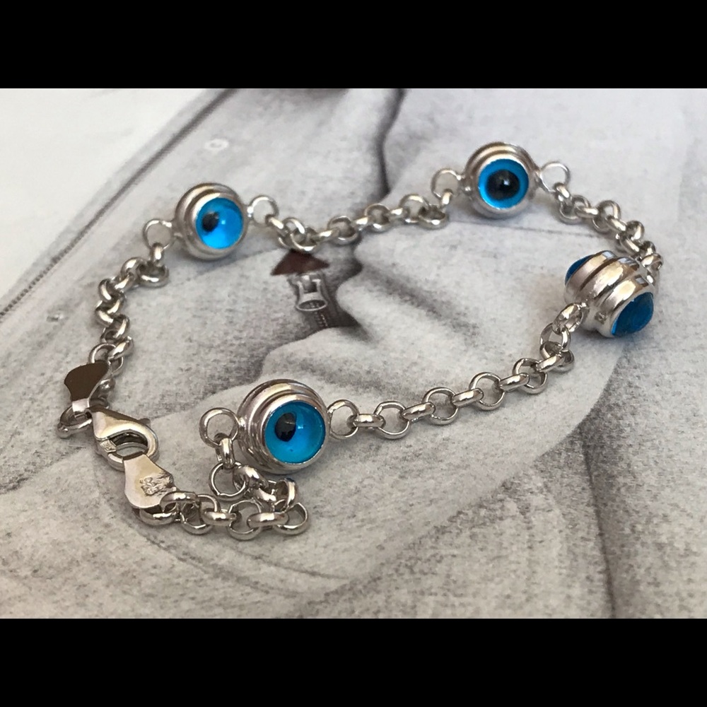 Silver evil eye bracelet,Turkish evil eye - Picture 3 of 5